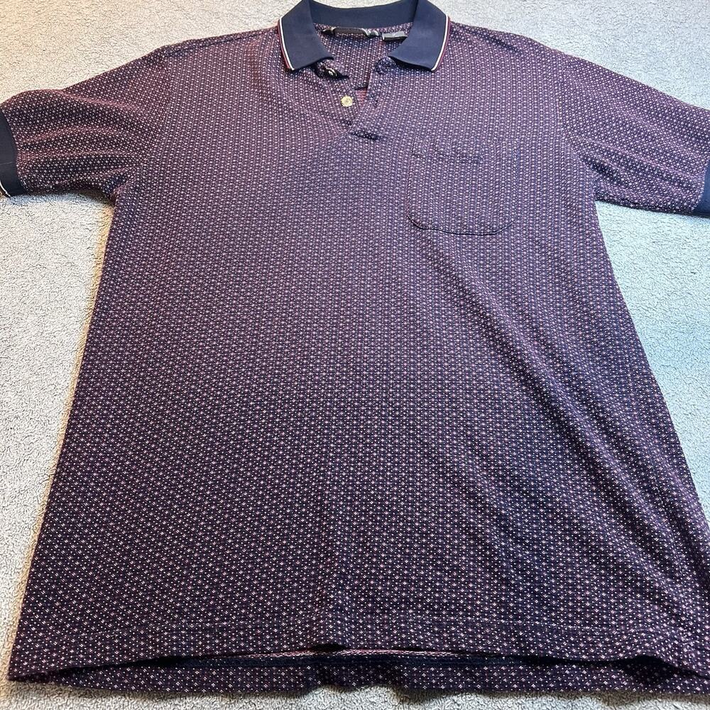 Vintage 90s David Taylor Men's Large Geometric Pattern Knit Golf Polo Shirt